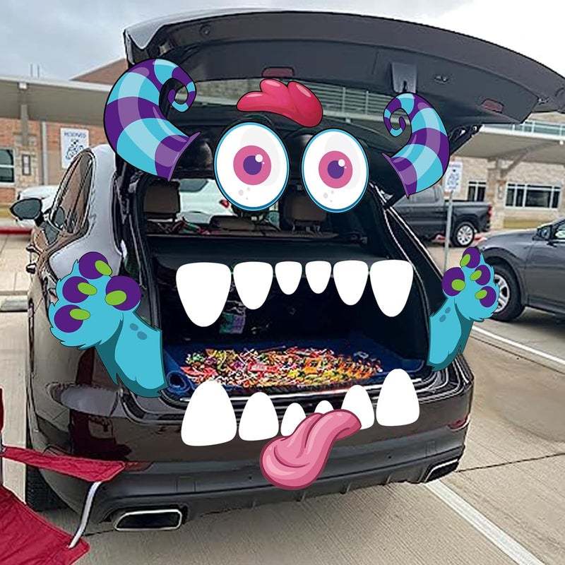 PARTYLOUD PARTYLOU Trunk or Treat Car Decorations Kit for SUV, Halloween Cute Monster Face Trunk or Treat Car Decorations Kit, Outdoor Halloween Garage Door Decorations - Image 2